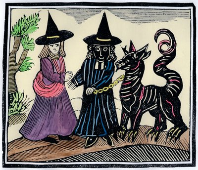 Une sorcière noire et une sorcière blanche avec un animal diabolique - Unbekannt