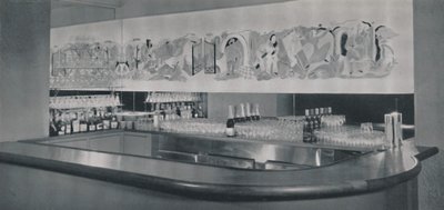 Fresque de bar à cocktails en linoléum sculpté et émaillé à l