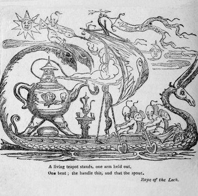 Une théière vivante se tient, un bras tendu, un autre plié, la poignée ceci, et cela le bec, vers 1820 - Unbekannt