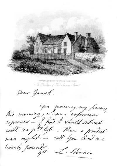 Une note de Sterne à Garrick, et une vue de la maison de Sterne dans le Yorkshire, 18ème siècle, 1840 - Unbekannt