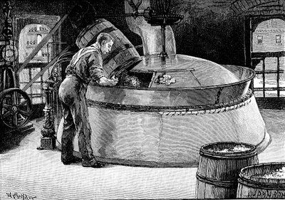 Ajout de houblon à la bière en ébullition dans une brasserie américaine, 1885 - Unbekannt
