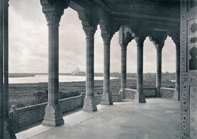 Agra. Balcon de la Tour de Jasmin, montrant le Taj, vers 1910 - Unbekannt