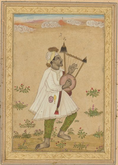 Un joueur de lyre africain recto, Calligraphie verso, vers 1640-1660 - Unbekannt