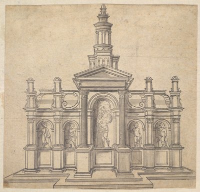 Tabernacle en forme architecturale avec un saint et quatre putti, vers 1530-49 - Unbekannt