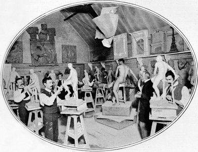 Étudiants en art dans une classe de modelage de sculpture, Londres, vers 1900-1901 - Unbekannt