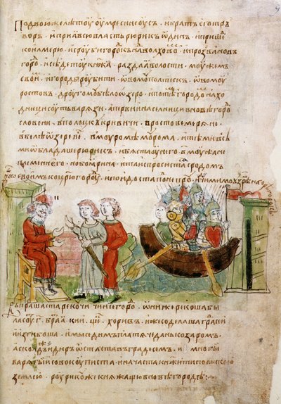 Askold et Dir demandés par Rurik pour aller à Constantinople du Chronique de Radziwill, 15ème siècle - Unbekannt