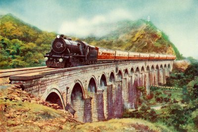 Entre Bombay et Delhi. Une vue frappante du Frontier Mail passant sur un viaduc, 1935 - Unbekannt