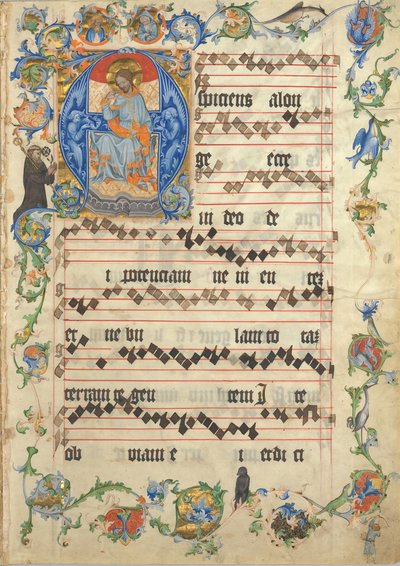 Bifolium avec Christ en majesté dans une initiale A, d
