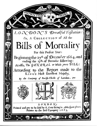Billets de mortalité pour Londres, couvrant une partie de la période de la Grande Peste, 1664-1665 - Unbekannt