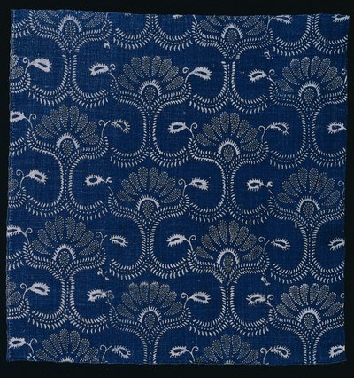Impression à la réserve indigo bleu avec motif de feuille stylisée, 1790 - Unbekannt