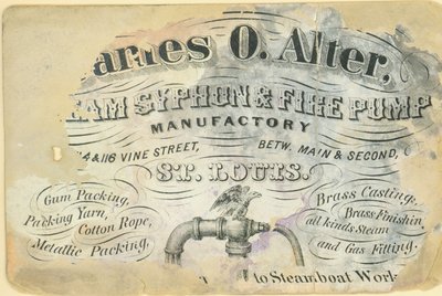 Carte de visite de James O. Alter, manufacture de siphons à vapeur et de pompes à incendie, St. Louis, vers 1870 - Unbekannt