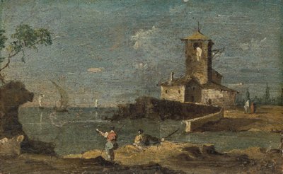 Capriccio avec une tour carrée et deux maisons - Unbekannt