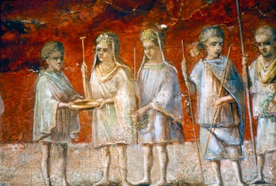 Enfants en procession religieuse, peinture murale romaine d