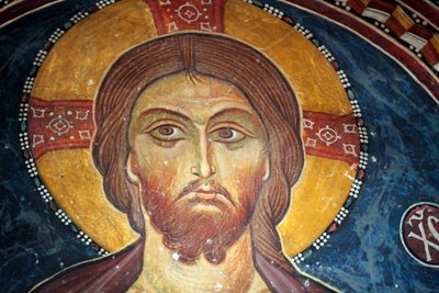 Christ et le Jugement dernier (détail) de la fresque byzantine de la voûte du narthex de l