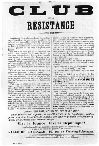 Club de la Résistance, des affiches politiques françaises de la Commune de Paris, mai 1871 - Unbekannt