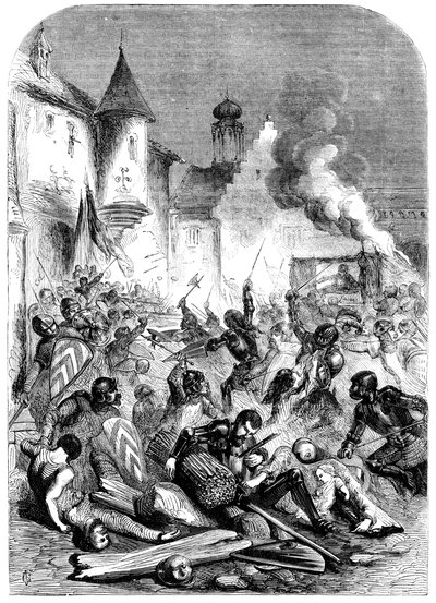 Combat entre chevaliers anglais et français sur une place à Limoges - Unbekannt