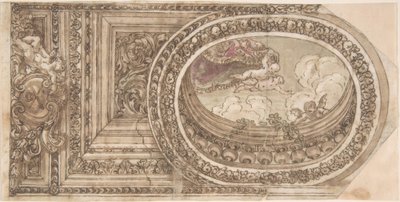 Conception pour un plafond avec une peinture ovale en trompe-l