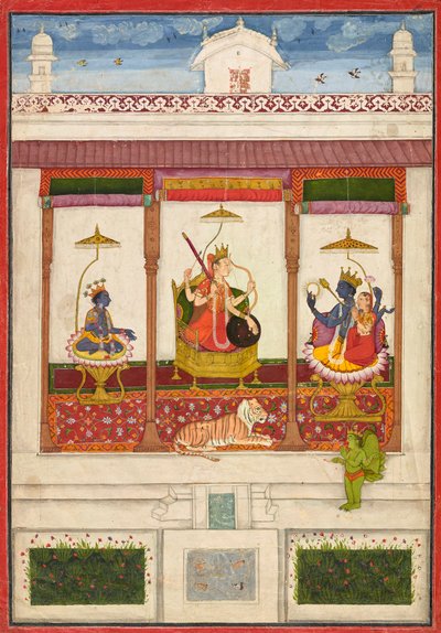 Devi avec Krishna et Vishnu dans un palais, vers 1645-1655 - Unbekannt
