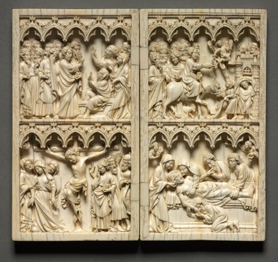Diptyque avec des scènes de la vie du Christ aile gauche : Résurrection de Lazare et Crucifixion, vers 135 - Unbekannt