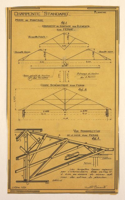 Dessin, Design pour une maison de masse opérationnelle conçue par Hector Guimard, construction de cadrage - Unbekannt