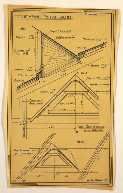 Dessin, conception pour une maison de masse opérationnelle conçue par Hector Guimard, construction de la lucarne, octobre 1920 - Unbekannt