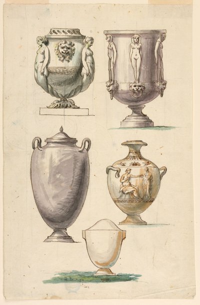 Dessin, Dessins pour des urnes dans le style antique, fin du XVIIIe siècle - Unbekannt