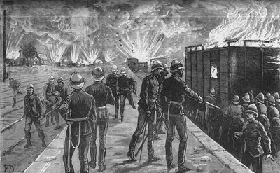 Explosion à la gare du Caire : éclatement de coquilles et de munitions, vers 1882-85 - Unbekannt