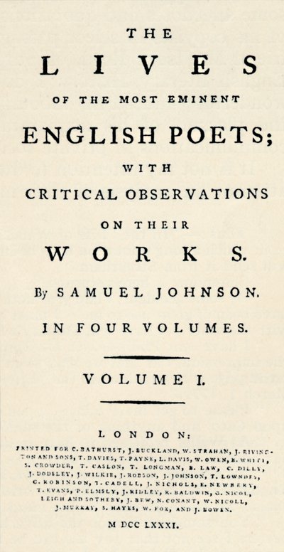 Fac-similé de la page de titre réduite des Vies des poètes de Johnson - rééditée sous forme séparée - Unbekannt