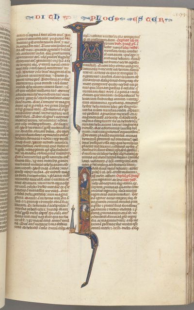 Fol. 199r, Esther, initiale historiée, deux figures masculines assises, vers 1275-1300 - Unbekannt