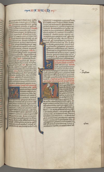Fol. 317r, Baruch, initiale historiée H, Baruch assis à un bureau écrivant sur un parchemin - Unbekannt