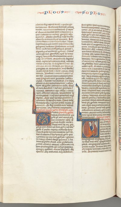 Fol. 362v, Sophonie, initiale historiée V, Sophonie agenouillé avec un parchemin, buste de Dieu..., vers 12ème siècle - Unbekannt