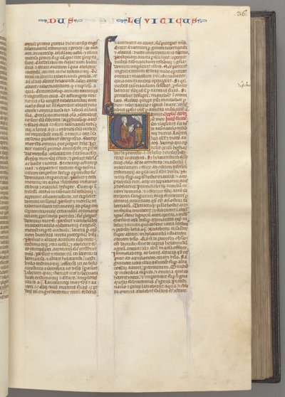 Fol. 36r, Lévitique, initiale historiée V, Moïse offrant un agneau sacrificiel sur un autel - Unbekannt