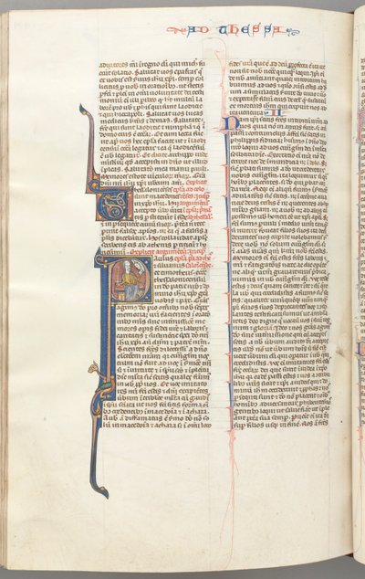 Fol. 454v, Thessaloniciens I, initiale historiée P, Paul assis avec une épée et un livre, vers 1275-1300 - Unbekannt