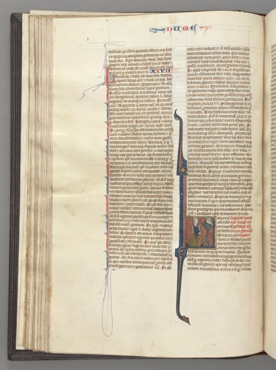 Fol. 46v, Nombres, initiale historiée L, Moïse avec des cornes, agenouillé devant Dieu - Unbekannt