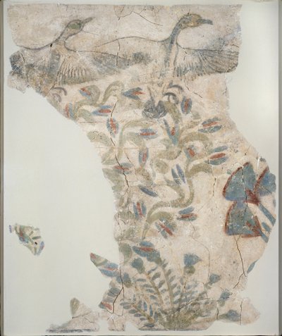 Fragment de pavement en plâtre peint représentant des oies sauvages prenant leur envol, XVIIIe dynastie - Unbekannt