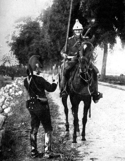 Dragon français, délivrant un passeport à un piquet belge vigilant, Première Guerre mondiale, 1914 - Unbekannt