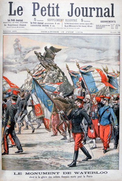 Troupes françaises défilant devant le monument de la bataille de Waterloo, 1904 - Unbekannt