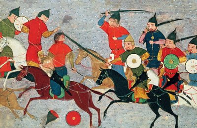 Gengis Khan au combat. Miniature du Jami al-tawarikh Histoire Universelle - Unbekannt