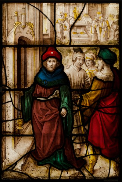 Panneau de verre avec profanation de Jérusalem et les rites sacrés du temple, allemand ou sud néerlandais - Unbekannt
