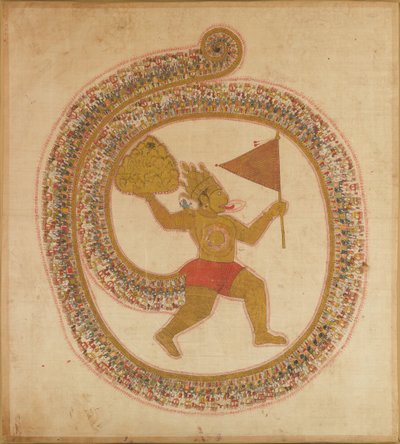 Hanuman portant le sommet de la montagne avec des herbes médicinales, vers 1800 - Unbekannt