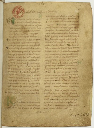 Historia Brittonum par Nennius. Première page du manuscrit, XIe siècle - Unbekannt
