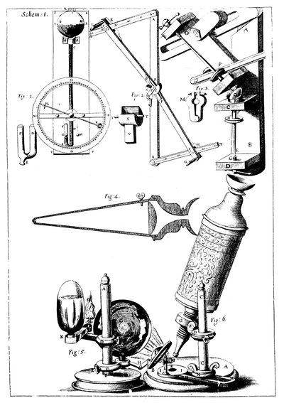 Microscope de Hooke avec condenseur pour concentrer la lumière, 1665 - Unbekannt