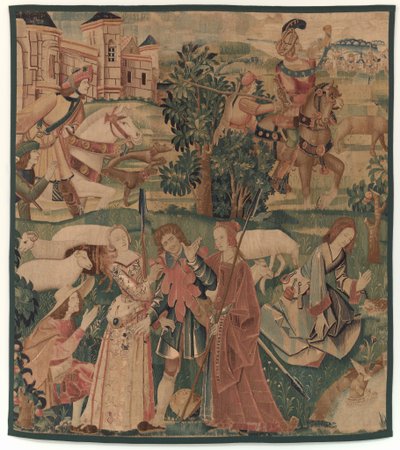Scènes de chasse et pastorales, avec un homme riant entre des dames - Unbekannt