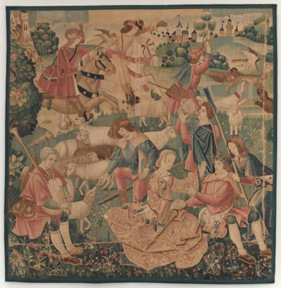 Scènes de chasse et pastorales, avec un héros couronné entre des dames, vers 1510 - Unbekannt