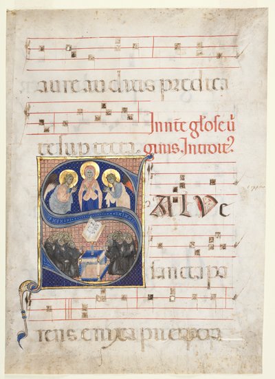 Initiale S[alve sancta parens] avec la Vierge adorée par des anges et des moines bénédictins chantant - Unbekannt