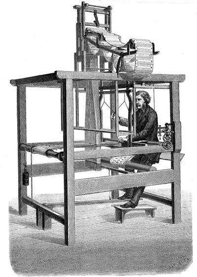 Métier Jacquard, avec des guirlandes de cartes perforées à partir desquelles le motif a été tissé, 1876 - Unbekannt