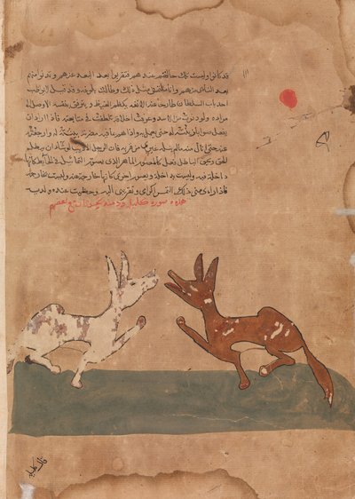 Kalila et Dimna discutant des plans de Dimna pour devenir un confident du Lion..., 18ème siècle - Unbekannt