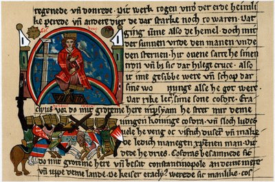 Khosrau II de Perse avec croix et colombe, sur son trône mécanique - Unbekannt