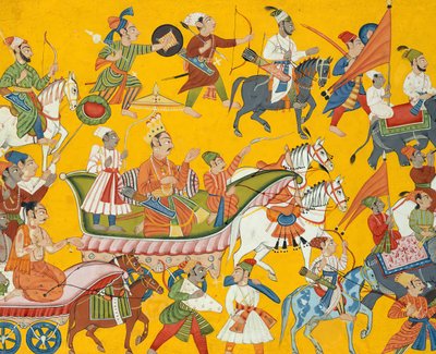Le roi Dasaratha et sa suite se rendent au mariage de Rama : Folio du Shangri..., vers 1690-1710 - Unbekannt