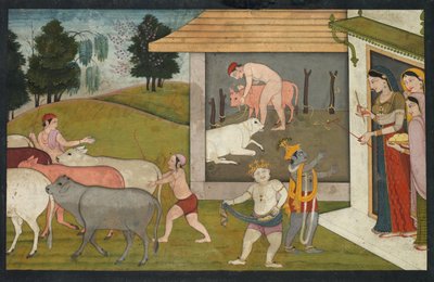 Krishna et Lakshmana emmenant le bétail paître, page du Bhagavata Purana - Unbekannt